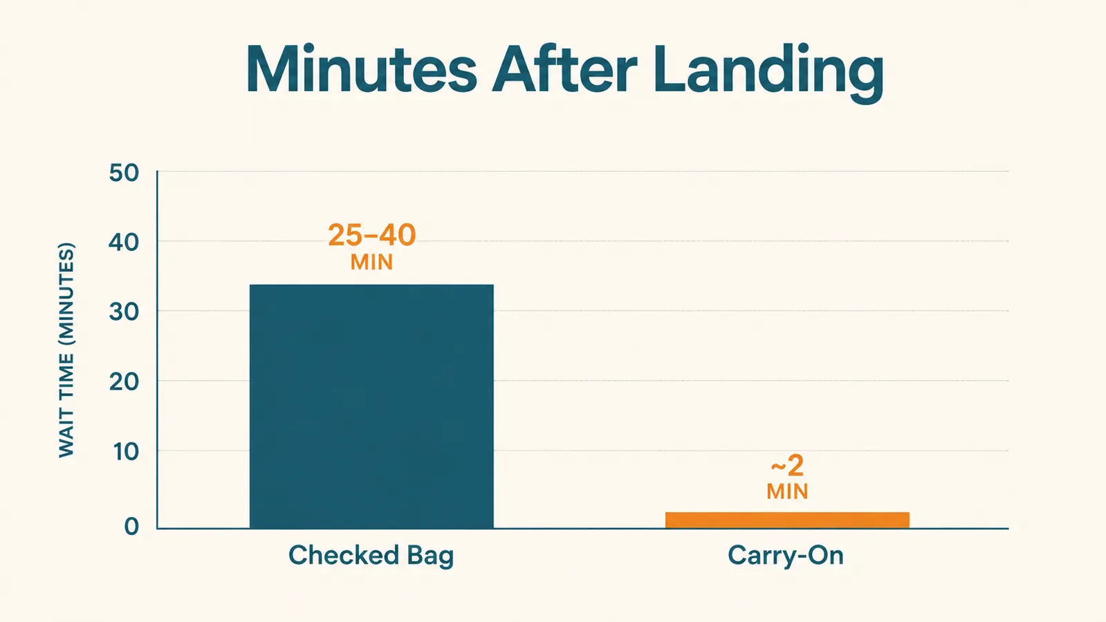 Bar chart comparing average time spent at baggage claim versus walking straight to the exit with a carry-on